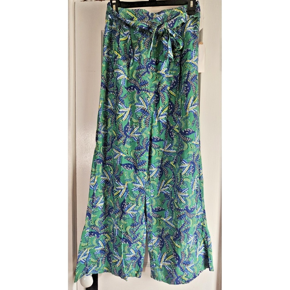 NWT MIDNIGHT SKY linen blend pull‎ on high waisted wide leg tie waist womans M